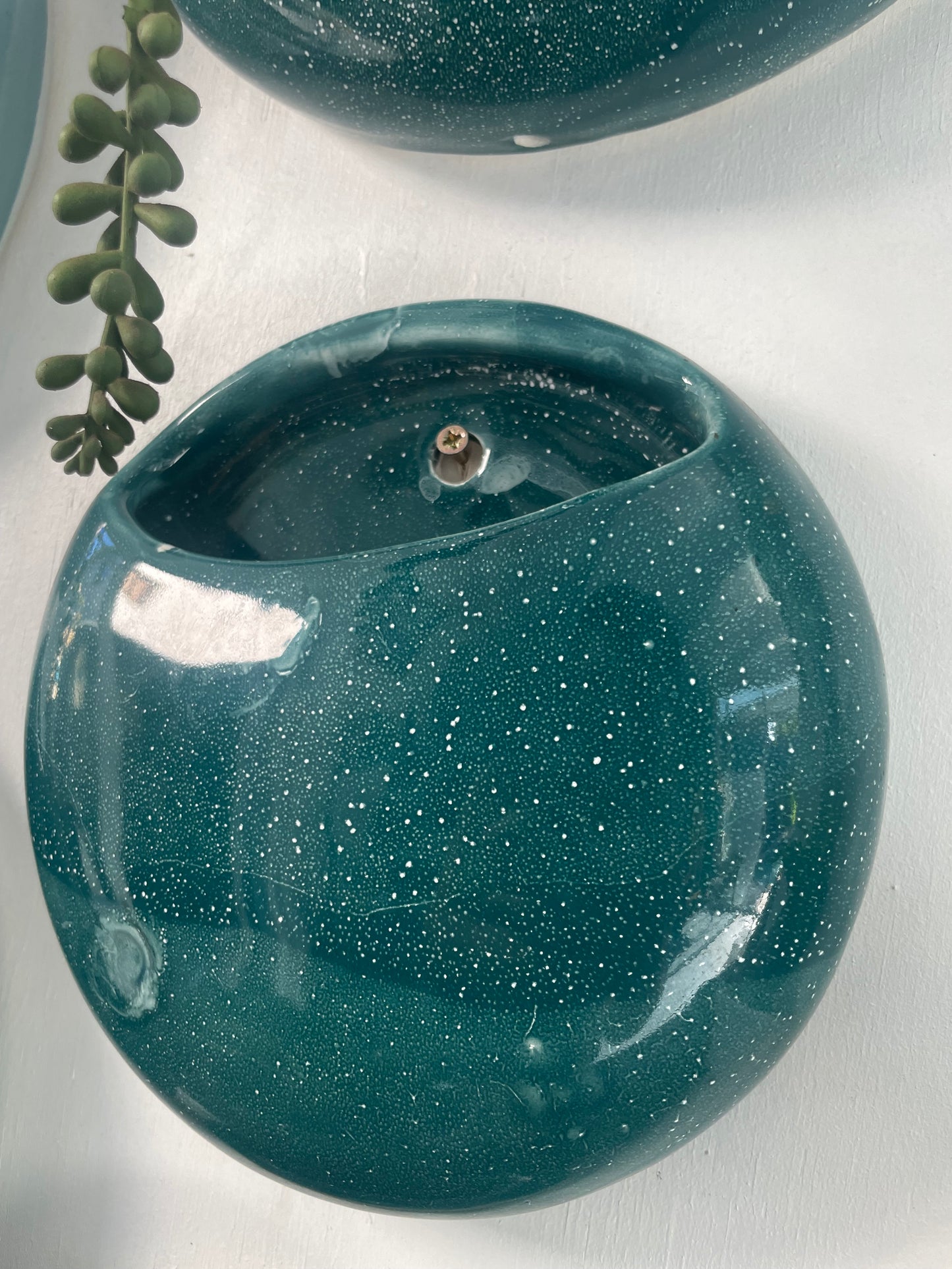 Teal + texture Ceramic Wall Pot Set - Artisanal Finish (Set; S, M & L)