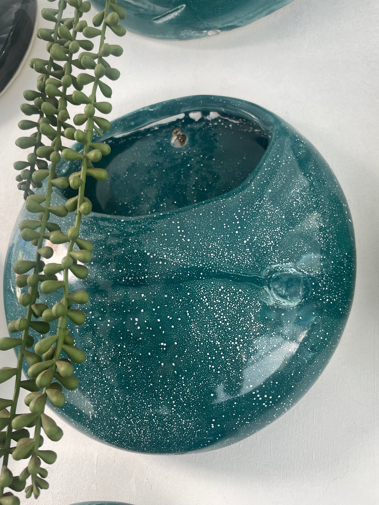 Teal + texture Ceramic Wall Pot Set - Artisanal Finish (Set; S, M & L)