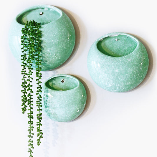 Mint + Speckled - Ceramic Wall Pot Set of 3 - Artisanal Finish (Set; S, M & L)