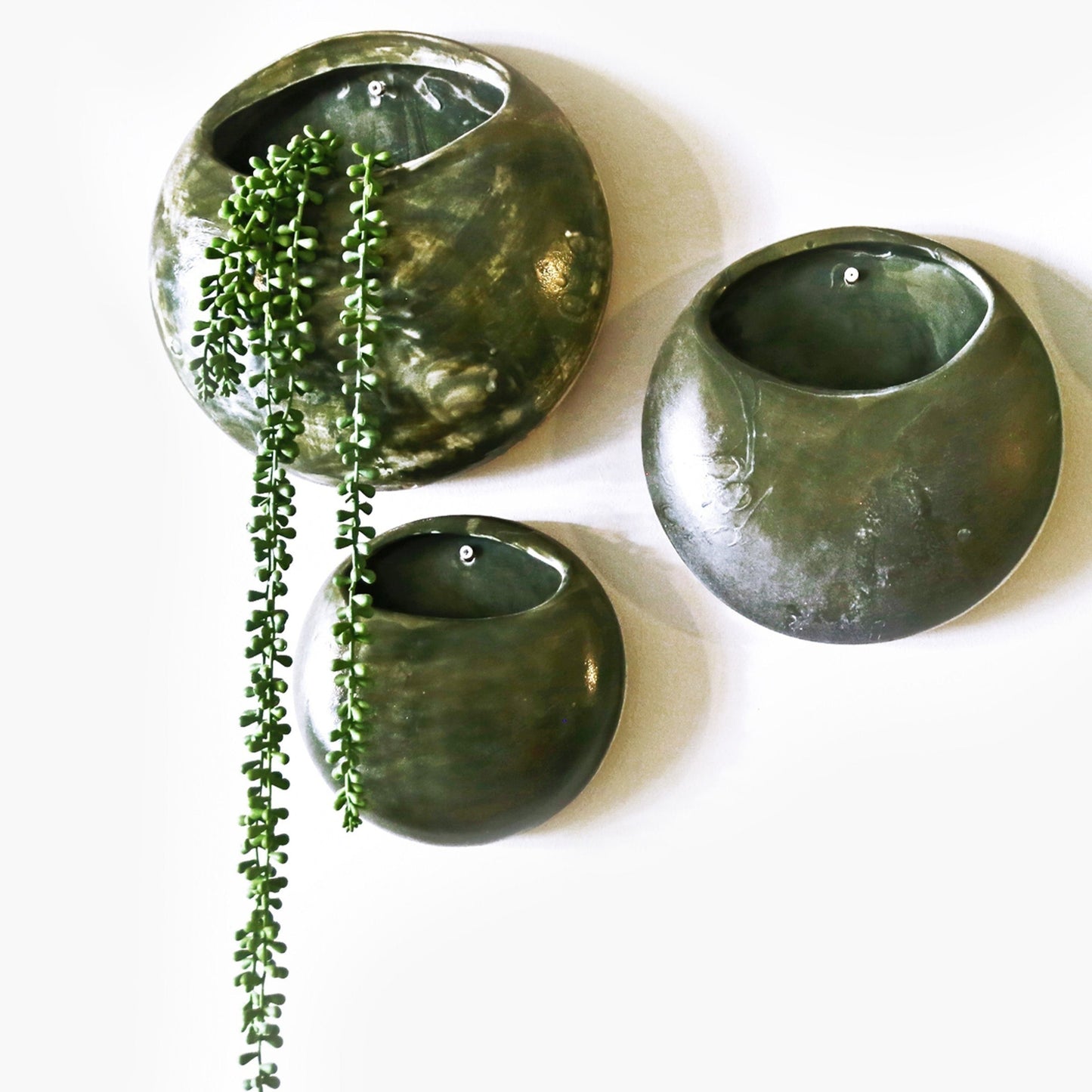 Olive + Textures- Ceramic Wall Pot Set of 3 - Artisanal Finish (Set; S, M & L)