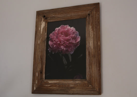 Distressed Wooden Frame with Pink Flower & Black Print