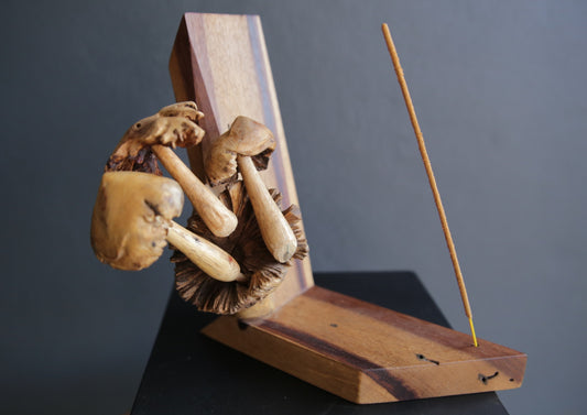 Handmade Mushroom & Kiaat Wood Incense Holder