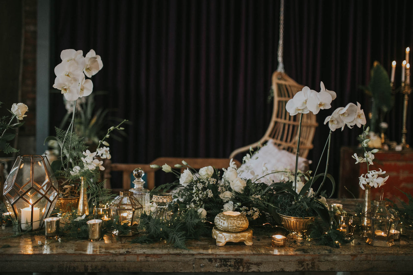 White + Gold + Greenery Table Setting