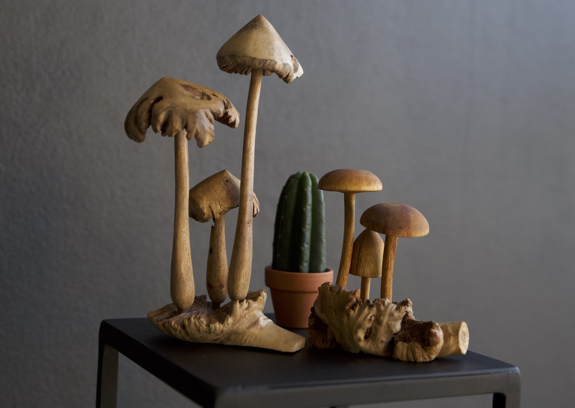 Carved Tall wooden Mushrooms Sculpture