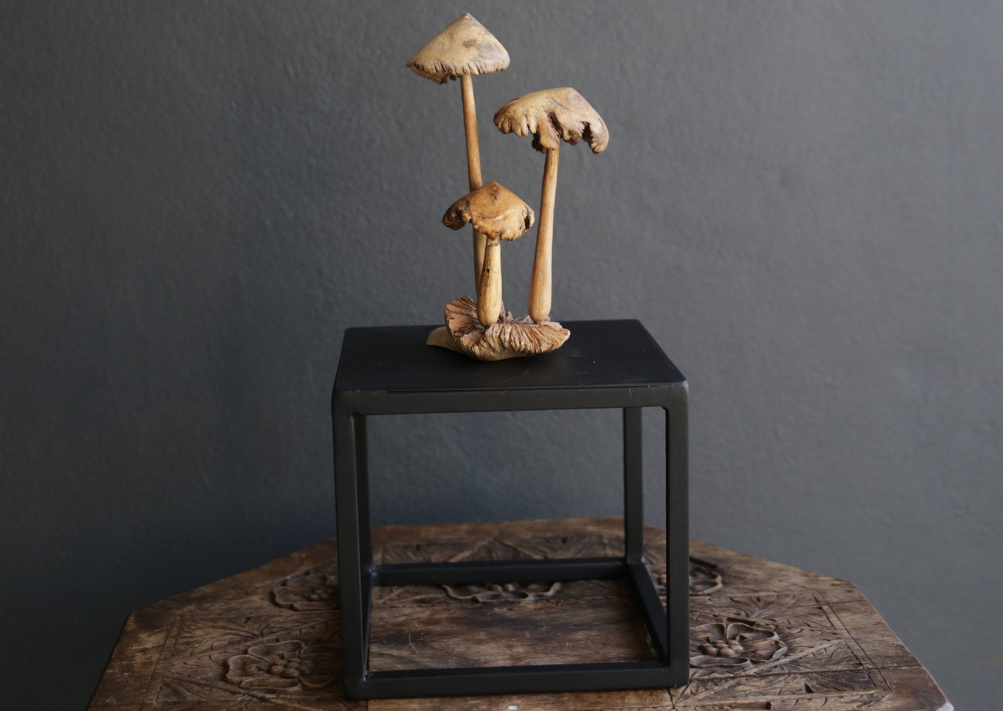 Carved Tall wooden Mushrooms Sculpture