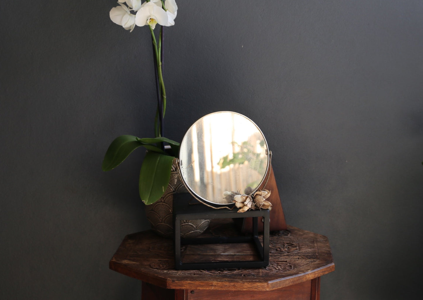 Vintage Table Vanity Mirror with Metal Frame