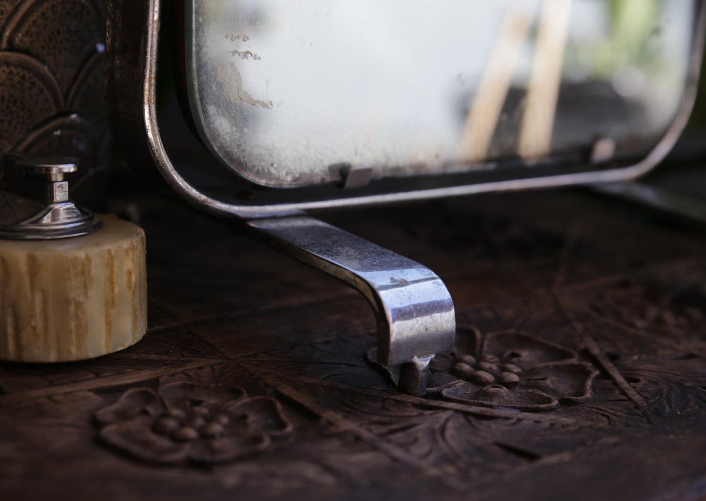 Vintage Stainless Steel Standing Table Vanity Mirror 