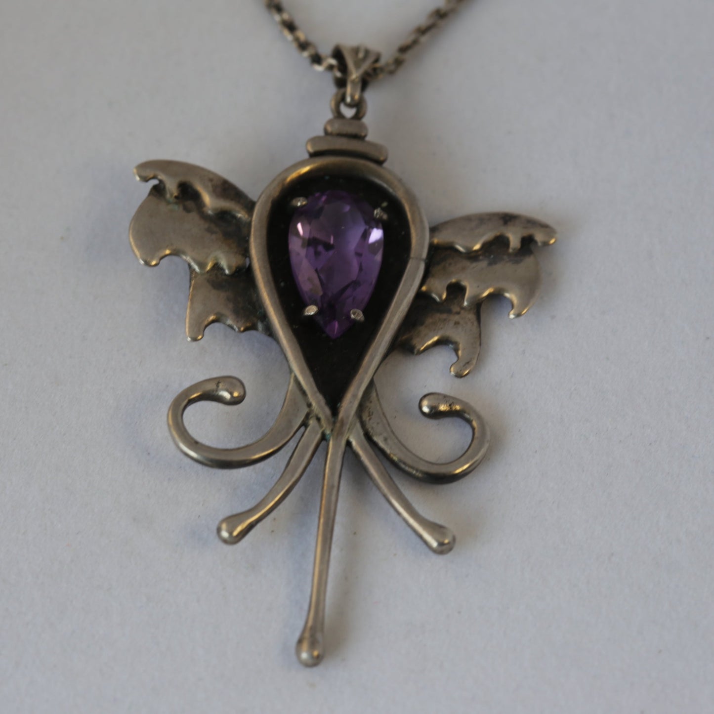 Artistic Masterpiece Angel with Beautifully Cut Amethyst / 925 Silver