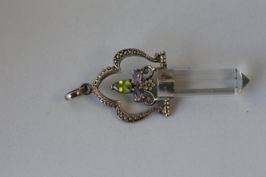 Crystal Wand with Amethyst and Tourmaline & 925 Silver Details