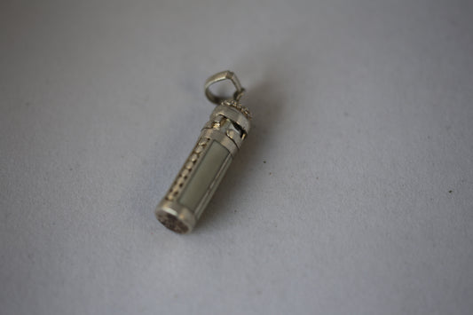 Silver Opening Secret Space Parfum Pendants with White Stone & 925 Silver Inlay