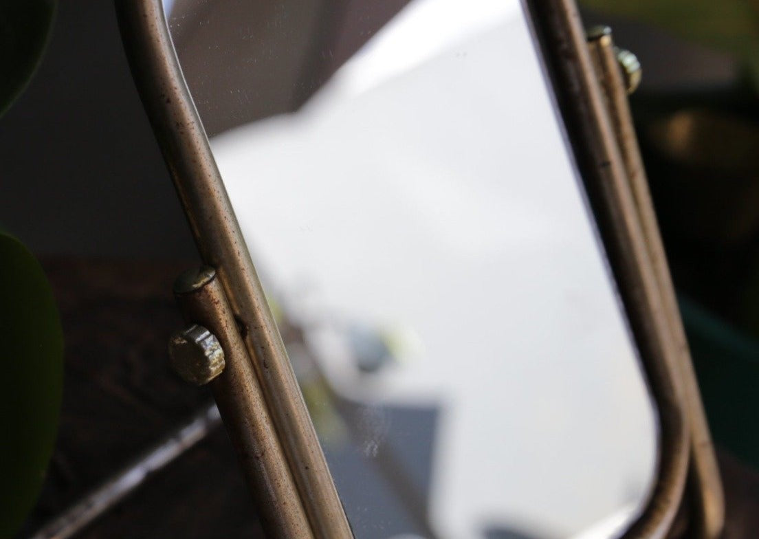 Vintage Standing Vanity / Table Mirror - Stainless Steel Metal