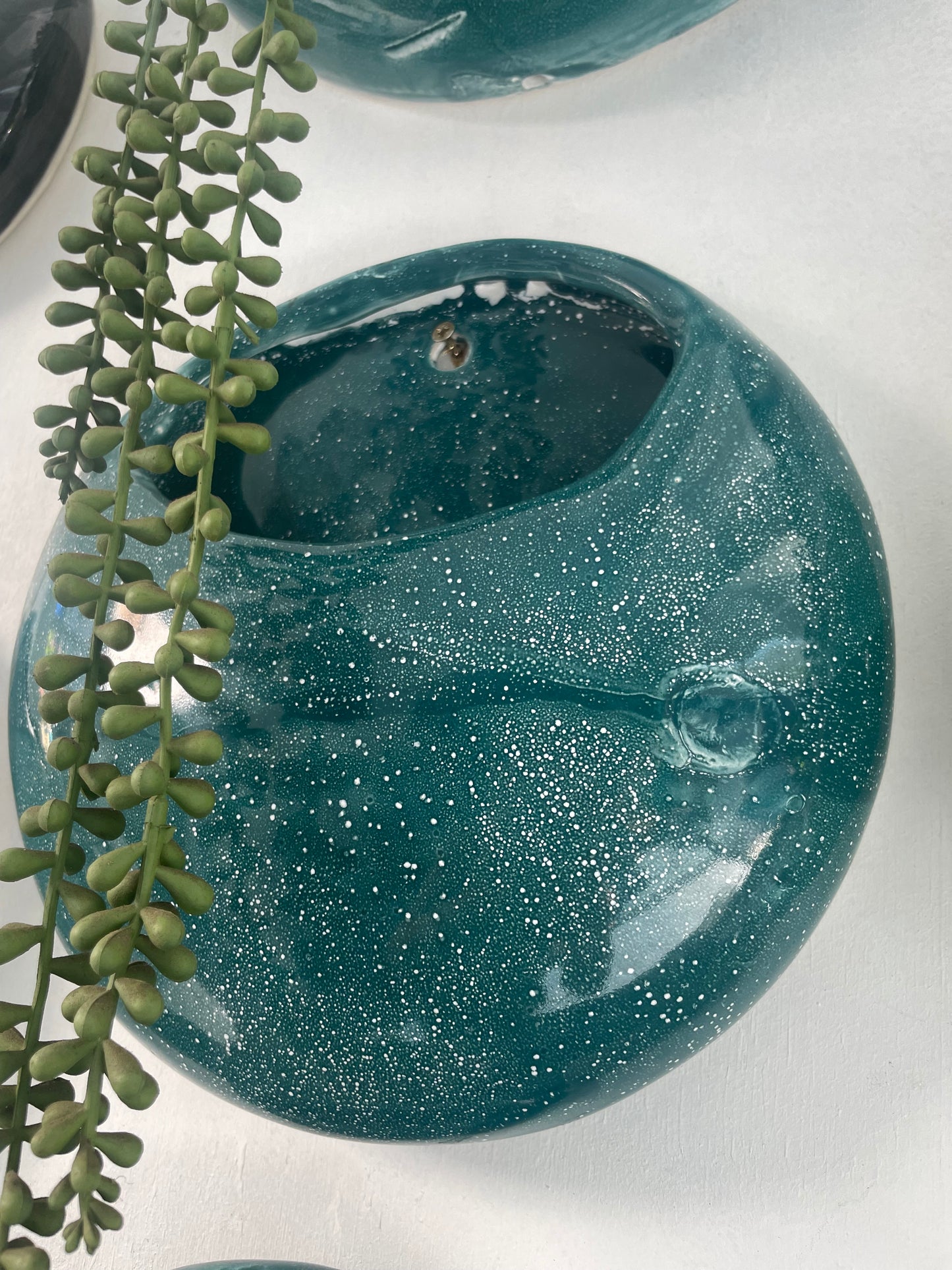 Teal + texture Ceramic Wall Pot Set  - Artisanal Finish (Set; S, M & L)