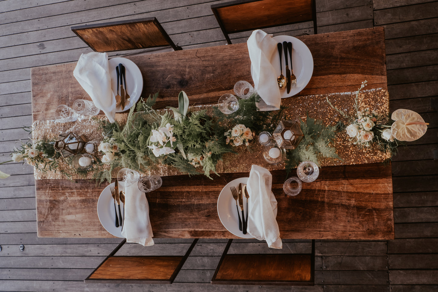 White + Gold + Greenery Table Setting